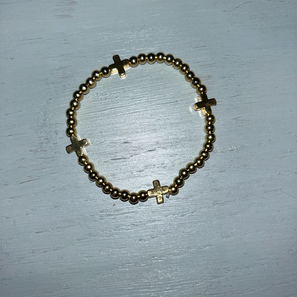 Gold Beaded Cross Bracelet